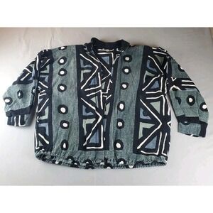 Vintage Ann Maurice Cardigan Womens 2XL Black Open Sweater Aztec Ethnic Cotton
